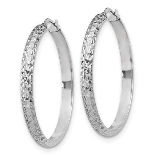 Sterling Silver Rhodium-plated Polished and Diamond-cut 4.00 x 40mm Tube Hoop Earrings