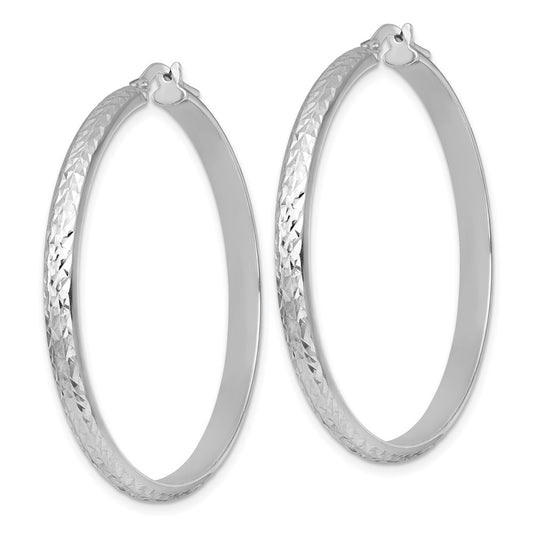Sterling Silver Rhodium-plated Polished and Diamond-cut 4.00 x 45mm Tube Hoop Earrings