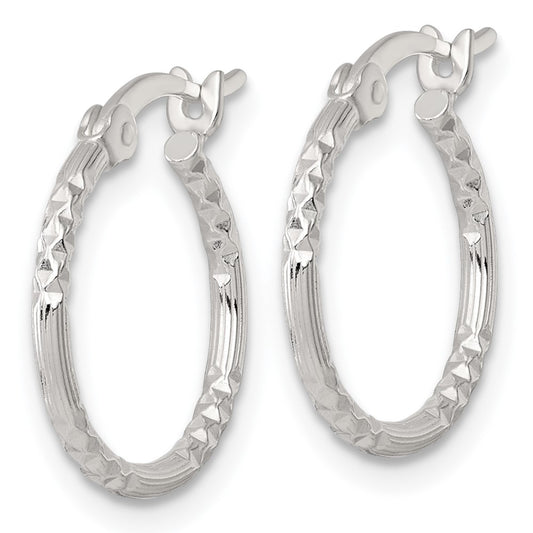 Sterling Silver Polished Diamond-cut Textured 16x1.5mm Round Hoop Earrings