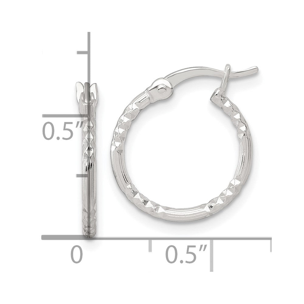 Sterling Silver Polished Diamond-cut Textured 16x1.5mm Round Hoop Earrings