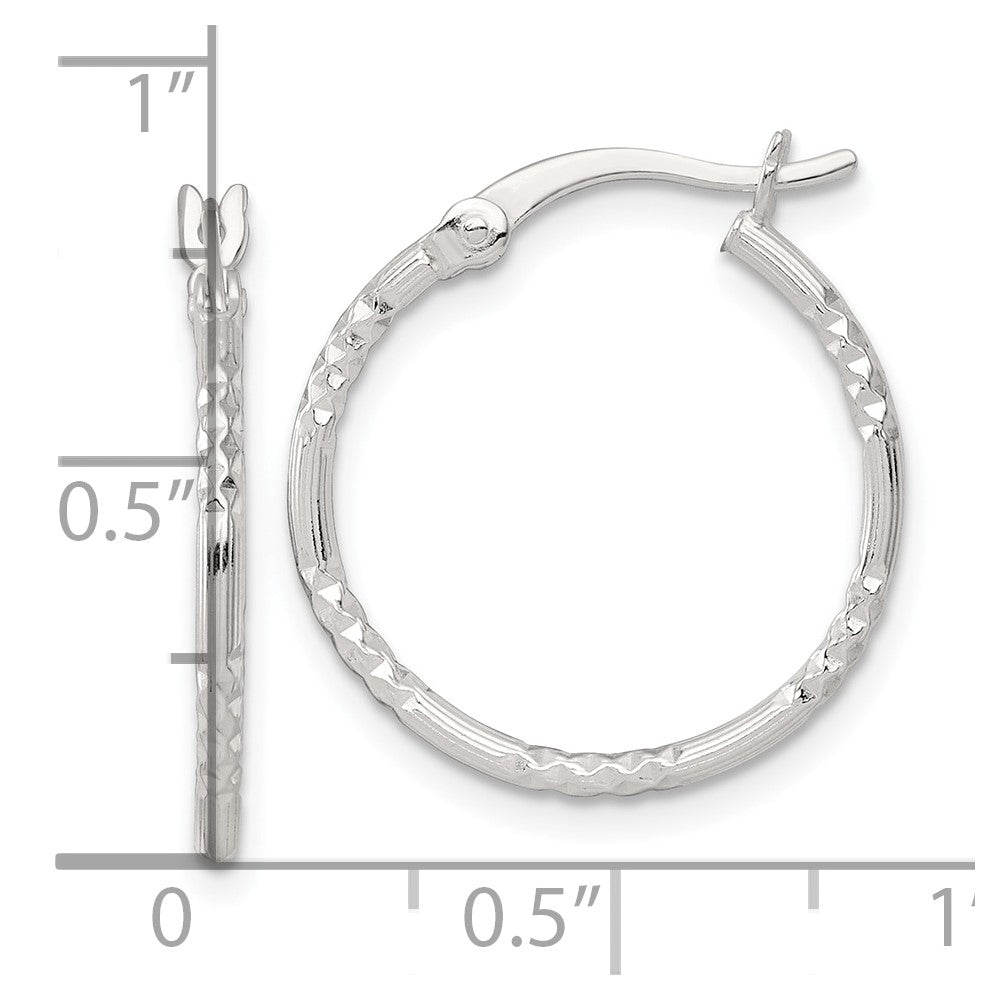 Sterling Silver Polished Diamond-cut Textured 20x1.5mm Round Hoop Earrings
