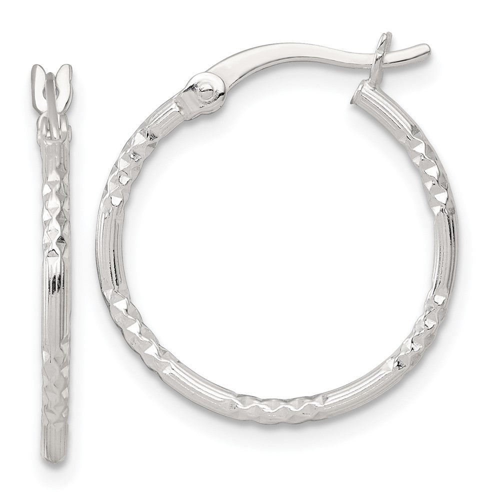Sterling Silver Polished Diamond-cut Textured 20x1.5mm Round Hoop Earrings