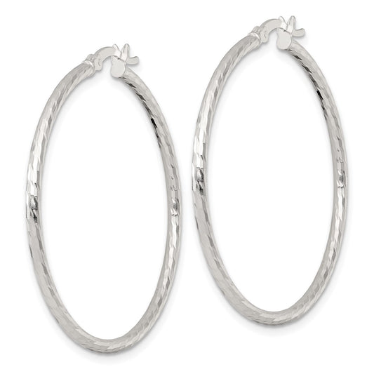 Sterling Silver Polished Diamond-cut 40x2mm Round Hoop Earrings