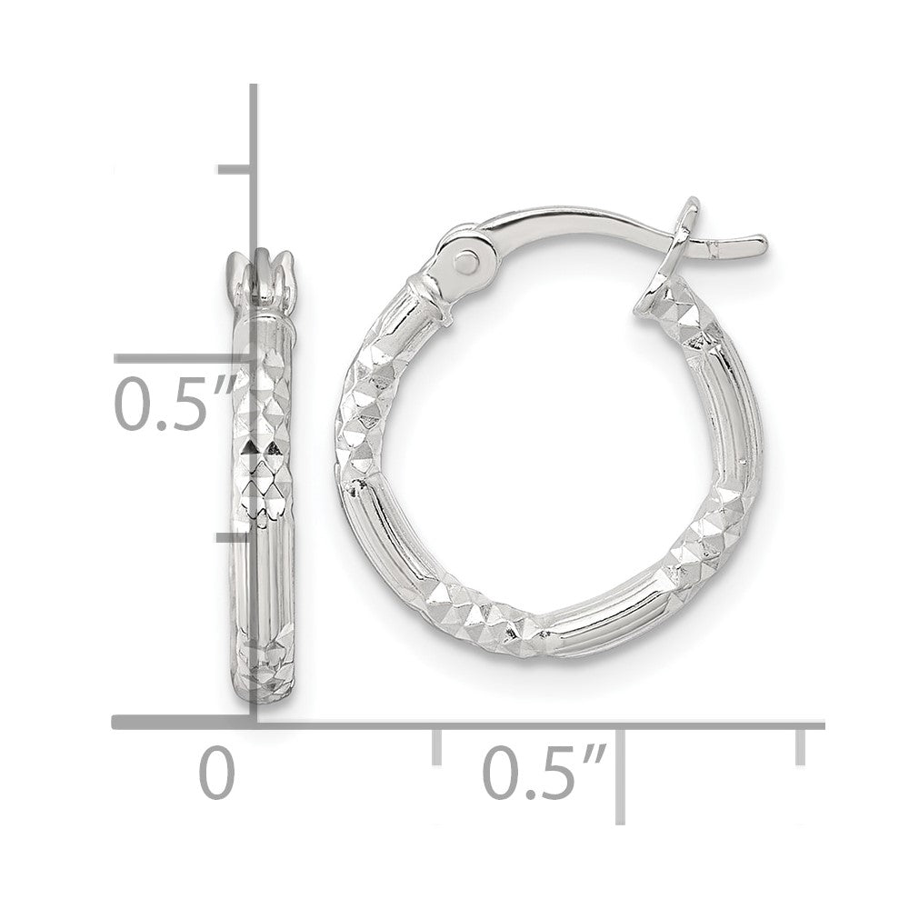 Sterling Silver Polished Diamond-cut Textured 16x2.25mm Round Hoop Earrings