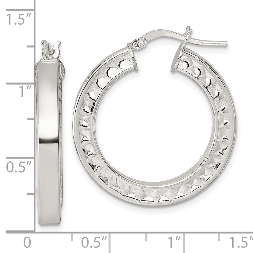 Sterling Silver Polished and Textured 4.00 x 29mm Hoop Earrings