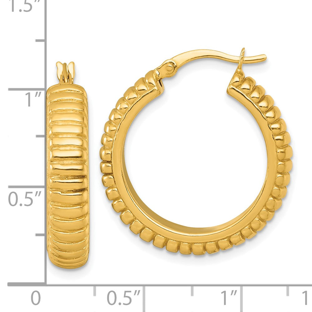 Sterling Silver Gold-tone Polished and Grooved 26x6mm Round Hollow Hoop Earrings