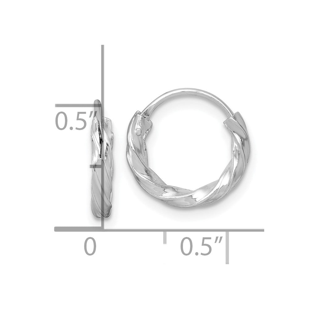 Sterling Silver Rhodium-plated Polished Twisted 2.25 x 13mm Round Endless Hoop Earrings