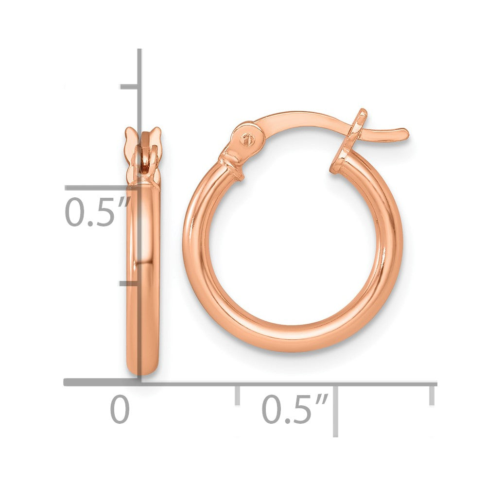 Sterling Silver Rose-tone Polished 2.00mm x 15mm Round Tube Hoop Earrings