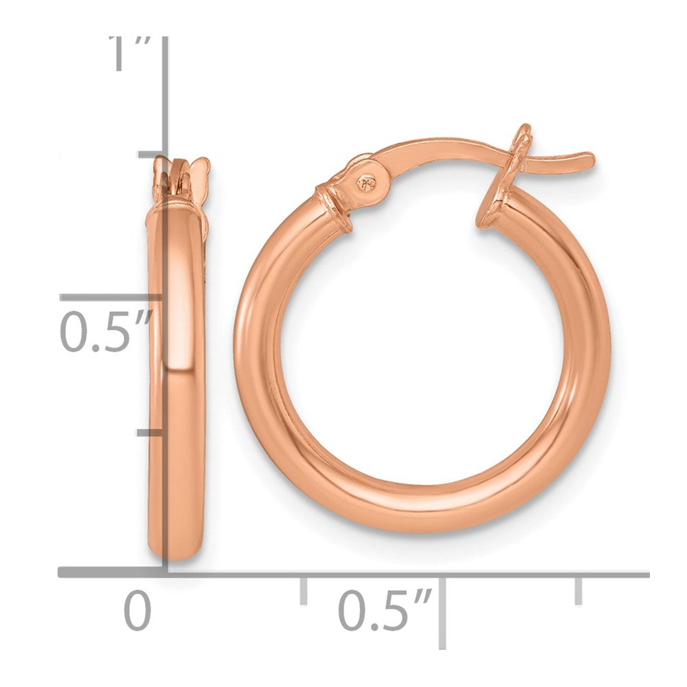 Sterling Silver Rose-tone Polished 2.5mm x 18mm Round Tube Hoop Earrings