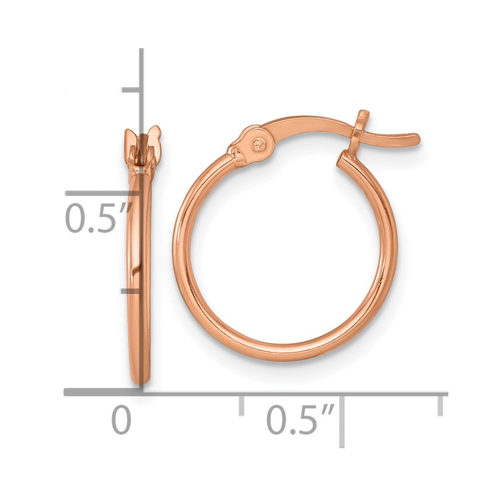 Sterling Silver Rose-tone Polished 1.25mm x 15mm Round Tube Hoop Earrings