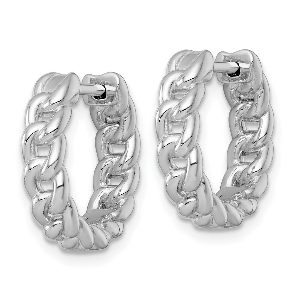 Sterling Silver Rhodium-plated Polished 4.5 x 18mm Curb Link Round Hinged Hoop Earrings