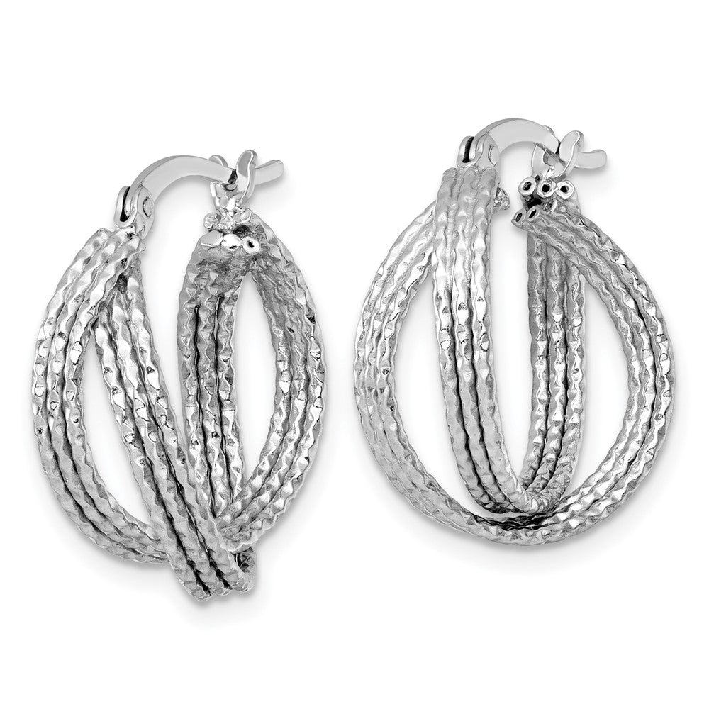 Sterling Silver Rhodium-plated Textured 20.0mm Crisscross Round Hoop Earrings