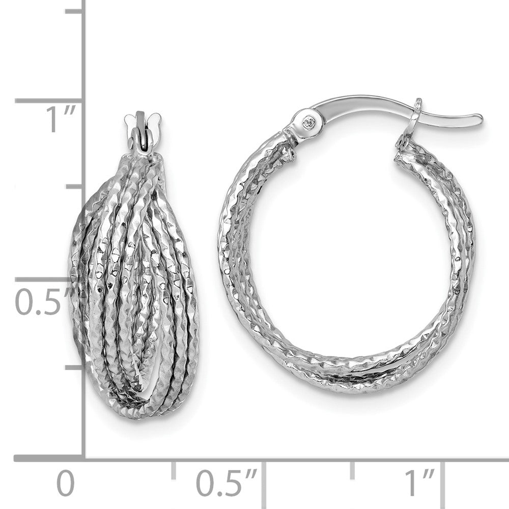 Sterling Silver Rhodium-plated Textured 20.0mm Crisscross Round Hoop Earrings