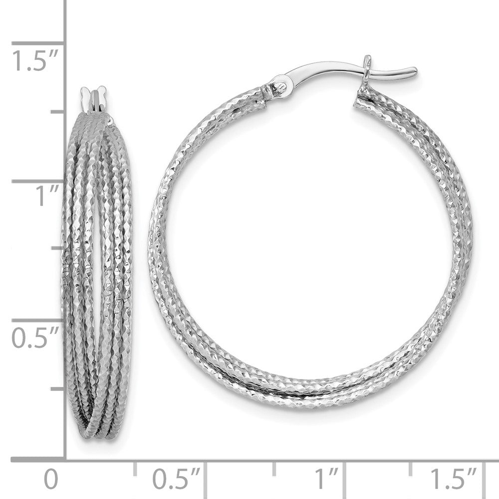 Sterling Silver Rhodium-plated Textured 31.0mm Crisscross Round Hoop Earrings