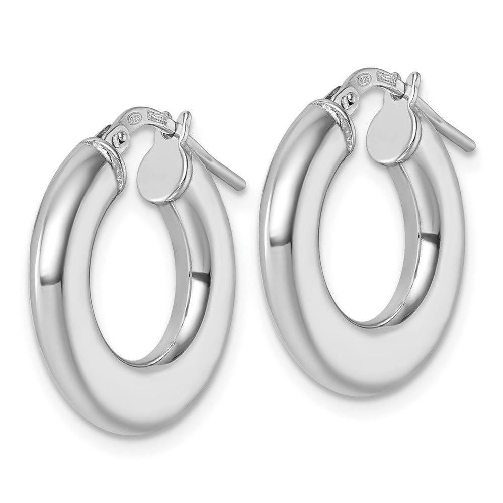 Sterling Silver Rhodium-plated Polished 3.0 x 20mm Flat Tapered Tube Hoop Earrings