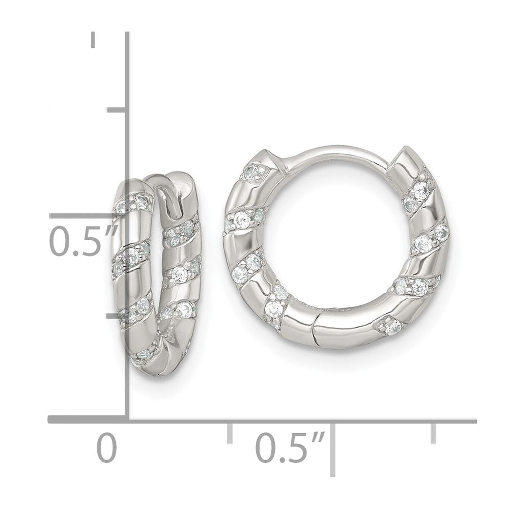 Sterling Silver Polished CZ Round Hinged Hoop Earrings
