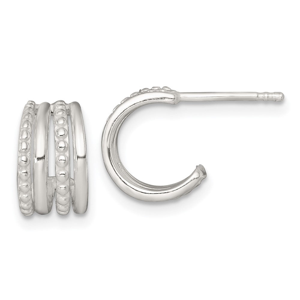 Sterling Silver Polished and Beaded 4-Row C-Hoop Post Earrings