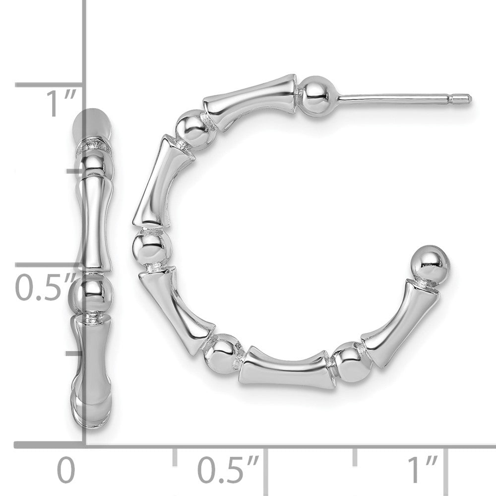 Sterling Silver Rhodium-plated Polished Patterned 3mm x 23mm Post C-Hoop Earrings
