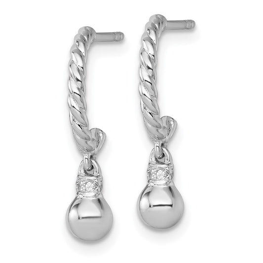 Sterling Silver Rhodium-plated Polished and Twisted CZ Post J-Hoop Dangle Earrings