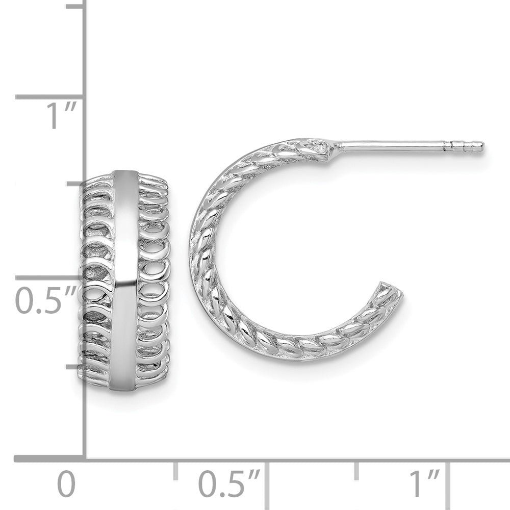 Sterling Silver Rhodium-plated Polished Circle Pattern Edge C-Hoop Post Earrings
