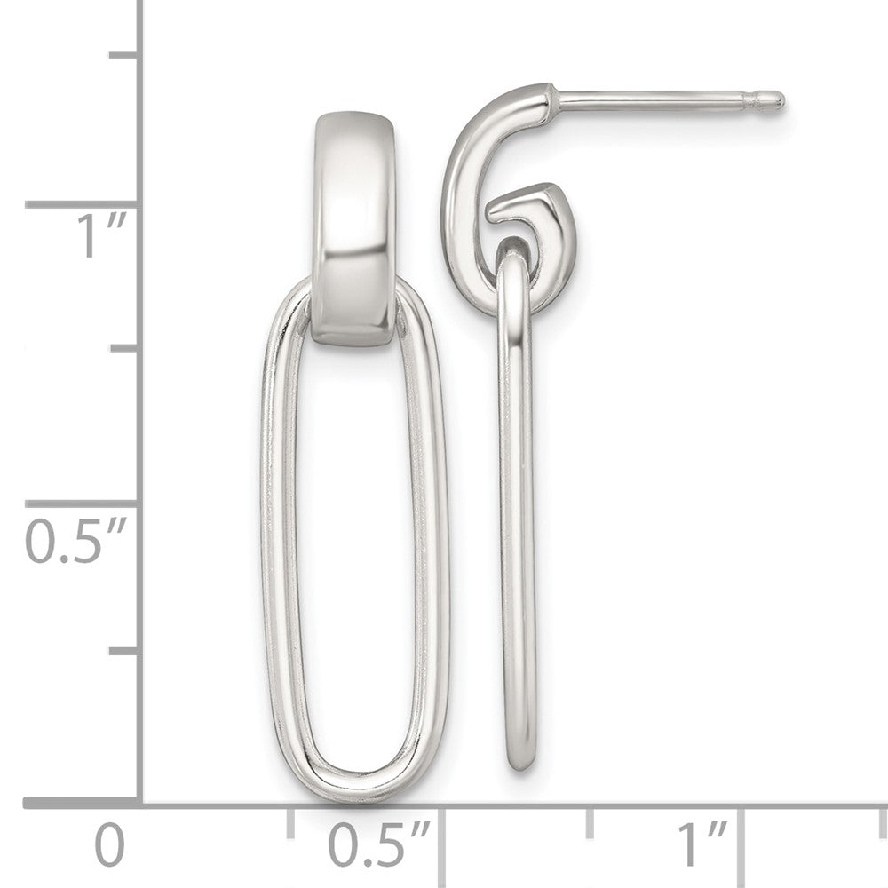 Sterling Silver Polished Elongated Oval Dangle Post Earrings