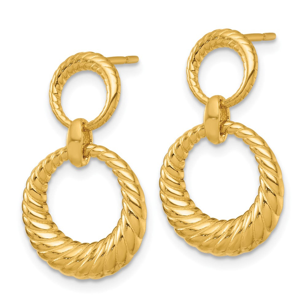 Sterling Silver Gold-tone Polished and Grooved Double Circle Doorknocker Post Dangle Earrings