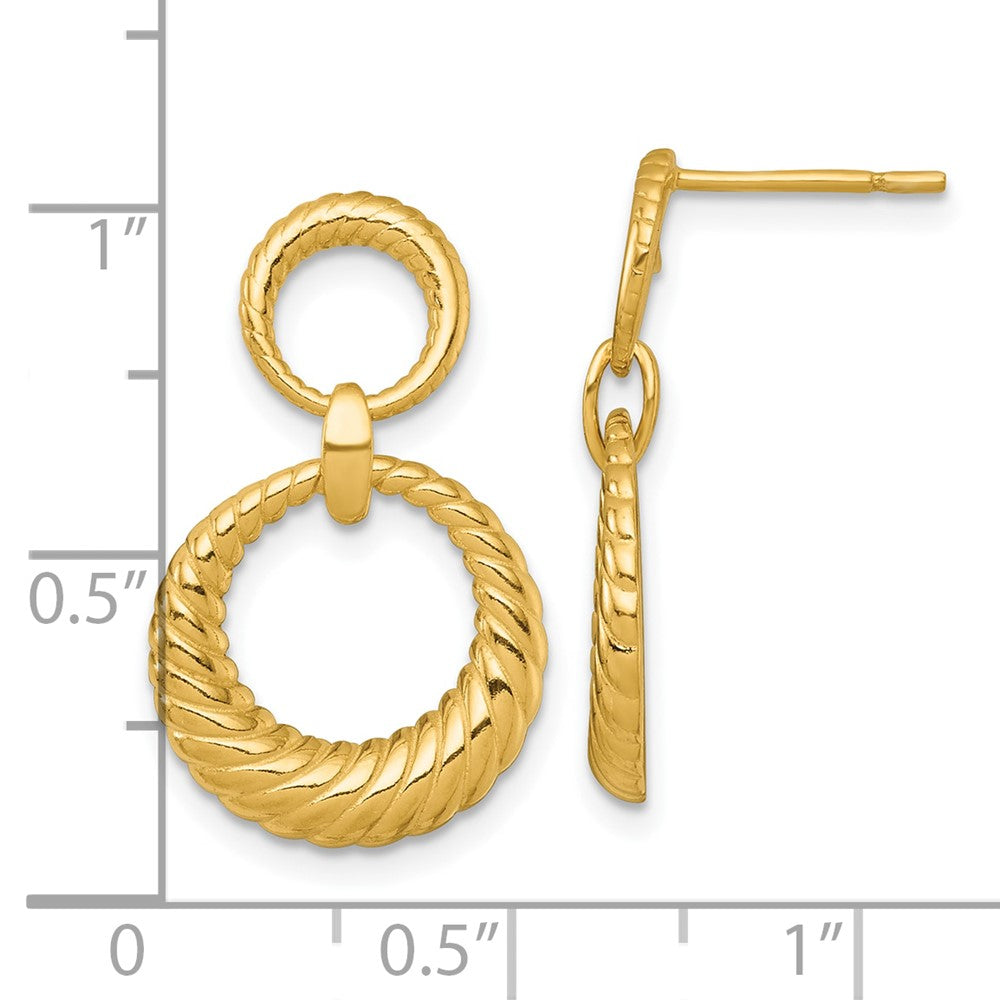 Sterling Silver Gold-tone Polished and Grooved Double Circle Doorknocker Post Dangle Earrings
