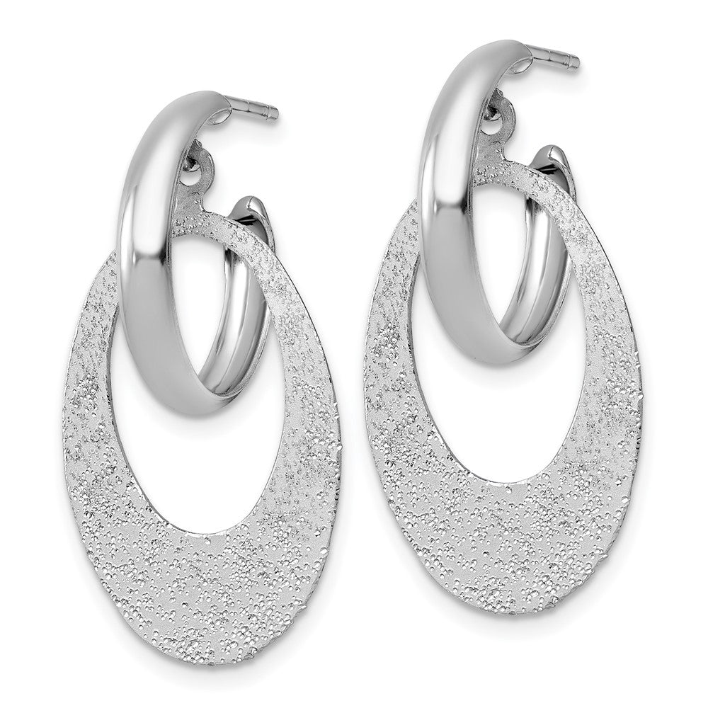 Sterling Silver Rhodium-plated Polished and Brushed Oval Dangle C-Hoop Post Earrings