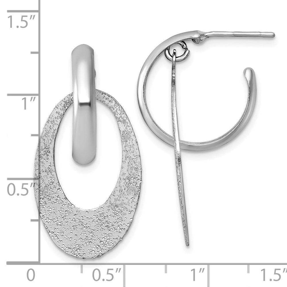 Sterling Silver Rhodium-plated Polished and Brushed Oval Dangle C-Hoop Post Earrings