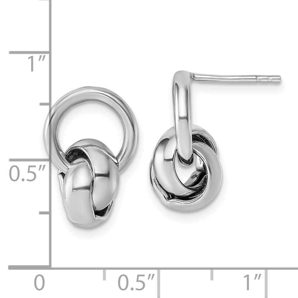 Sterling Silver Rhodium-plated Polished Love Knot Dangle Post Earrings