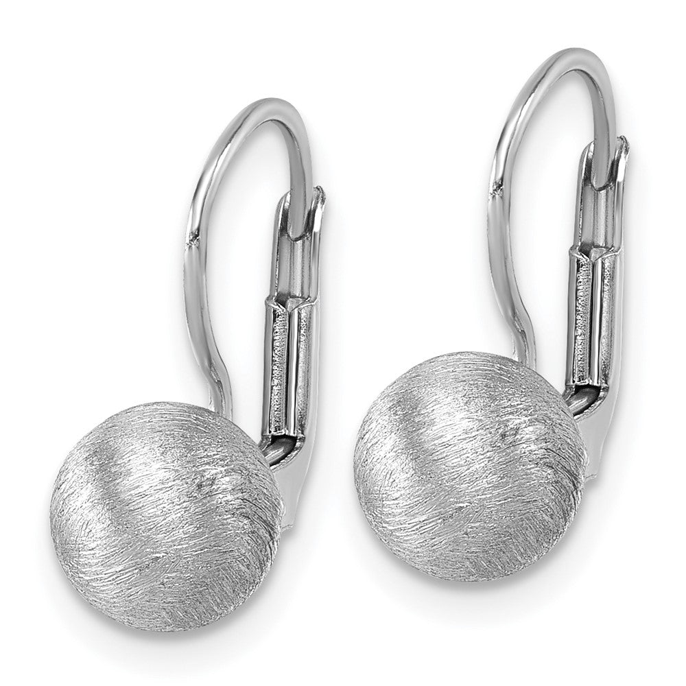 Sterling Silver Rhodium-plated Scratch Finish 7.00mm Ball Leverback Earrings