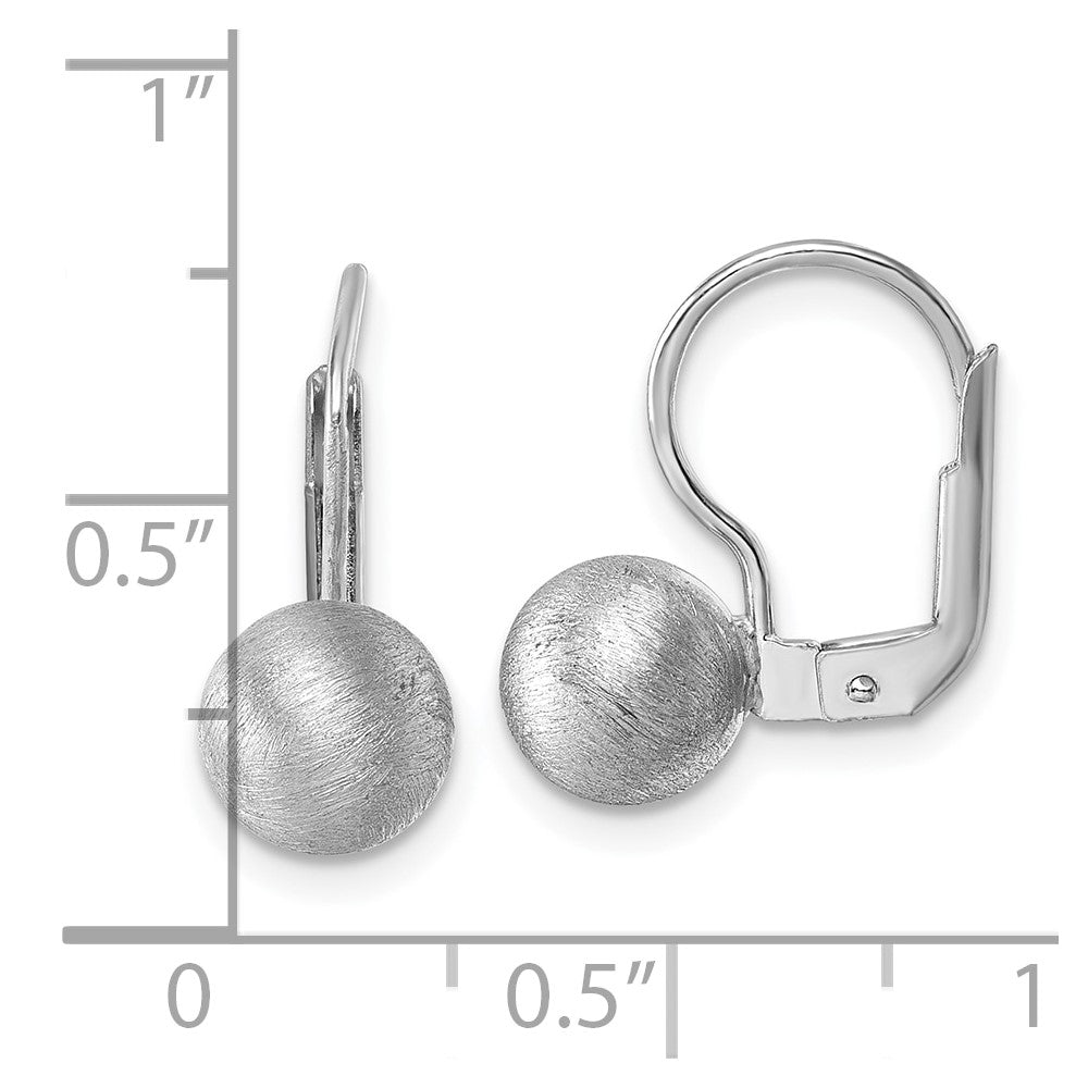 Sterling Silver Rhodium-plated Scratch Finish 7.00mm Ball Leverback Earrings