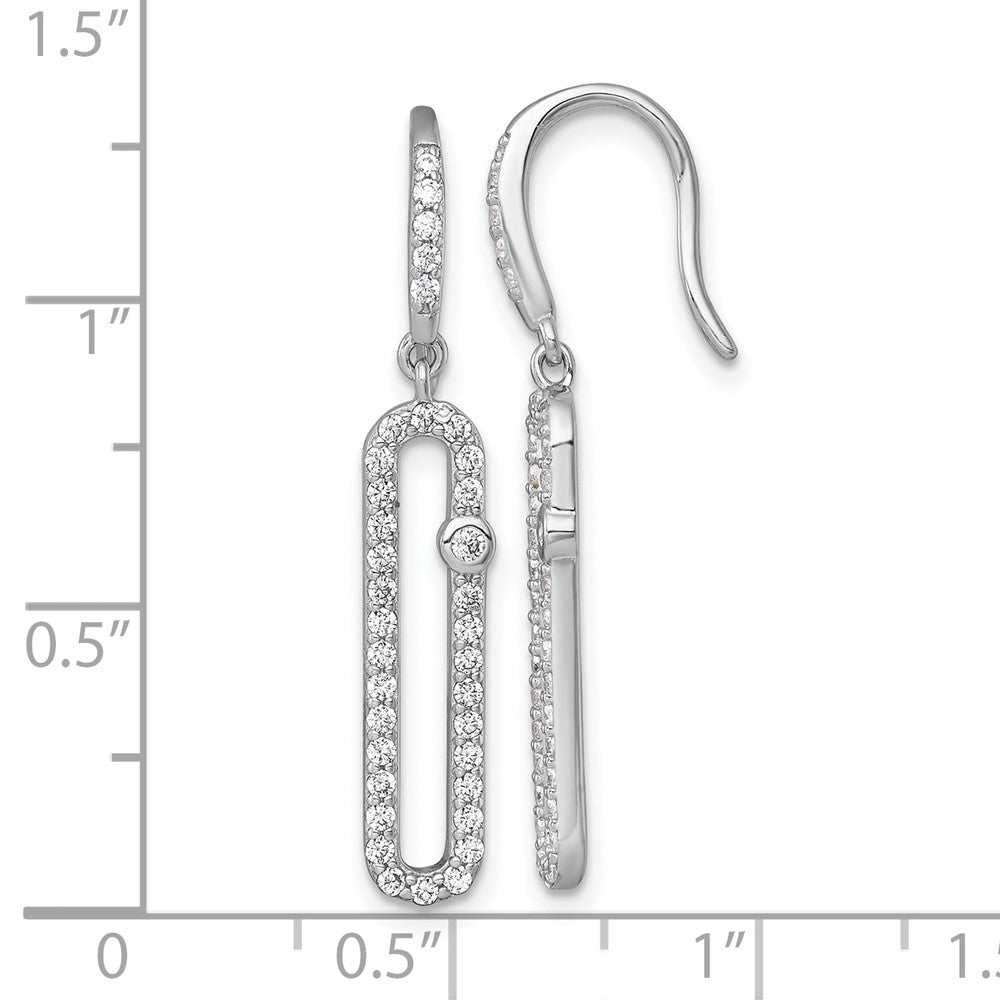 Sterling Silver Rhodium-plated Polished CZ Elongated Link Dangle Shepherd Hook Earrings