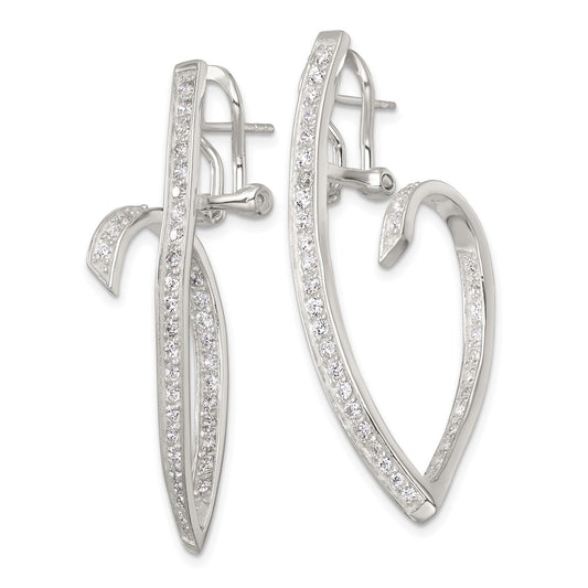 Sterling Silver Polished CZ Fancy Swirl In and Out Omega Back Post Earrings