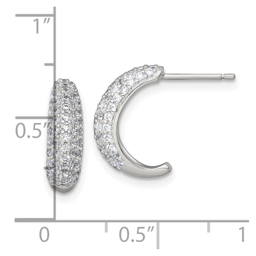Sterling Silver Polished Pave CZ Post J-Hoop Earrings