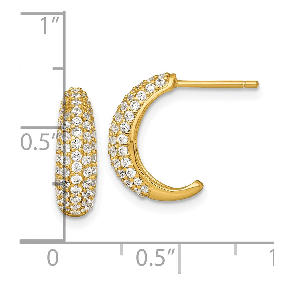 Sterling Silver Gold-tone Polished Pave CZ Post J-Hoop Earrings