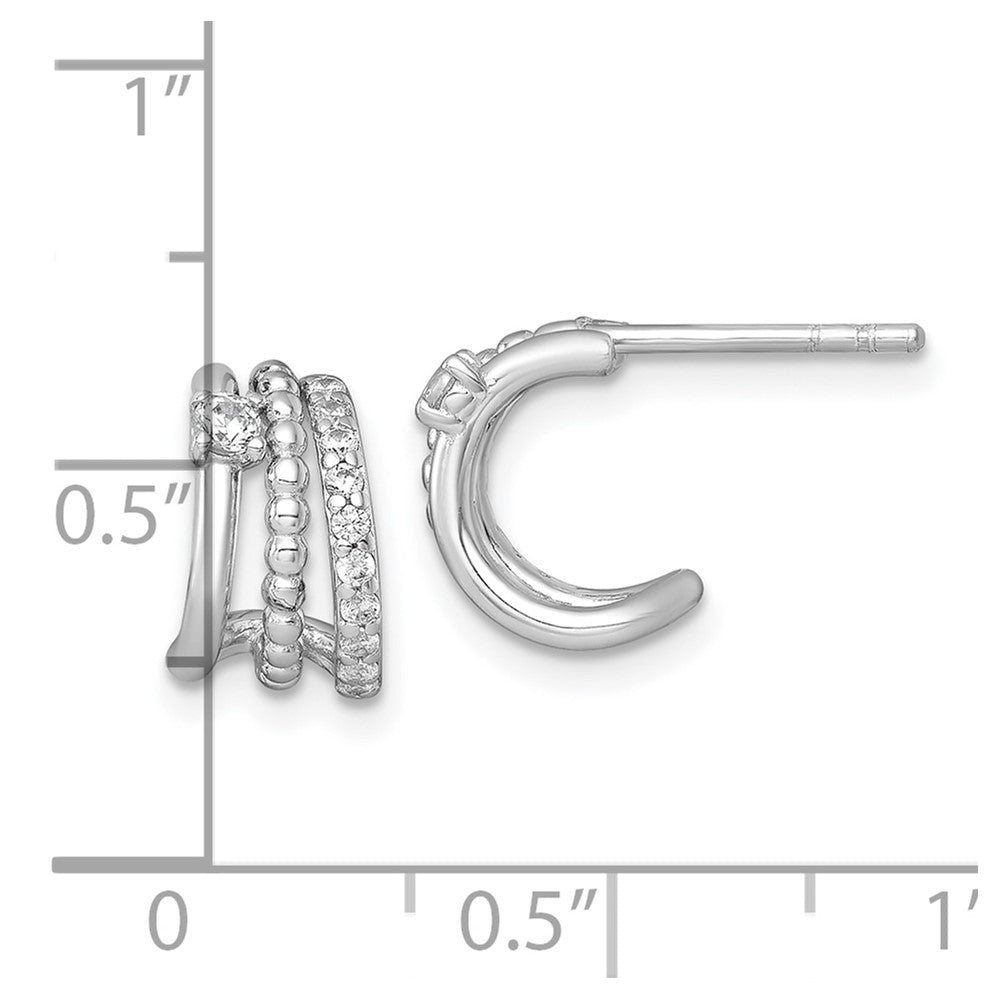 Sterling Silver Rhodium-plated Polished Beaded CZ Post C-Hoop Earrings