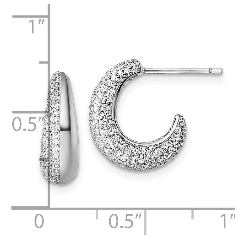 Sterling Silver Rhodium-plated CZ Polished J-Hoop Post Earrings