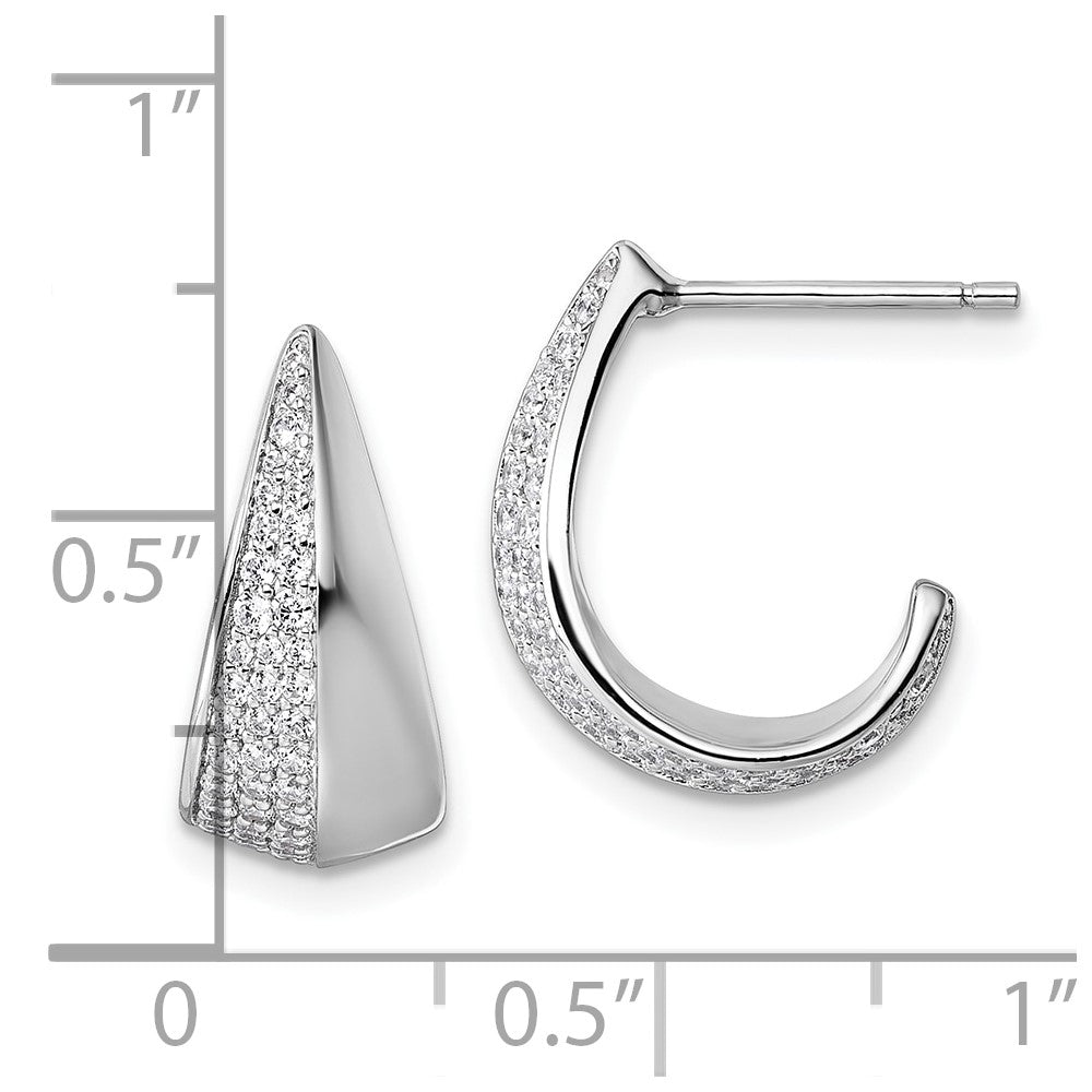 Sterling Silver Rhodium-plated CZ Polished J-Hoop Post Earrings