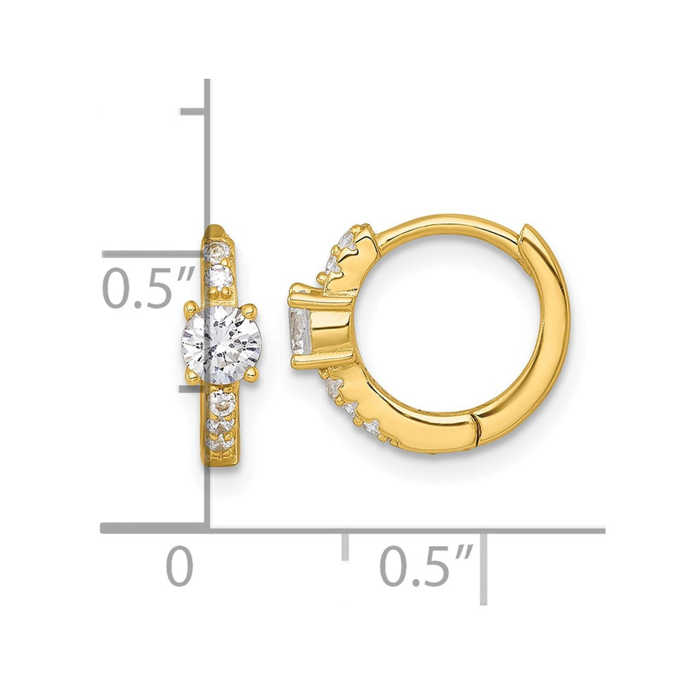Sterling Silver Gold-tone Polished CZ Round Hinged Hoop Earrings