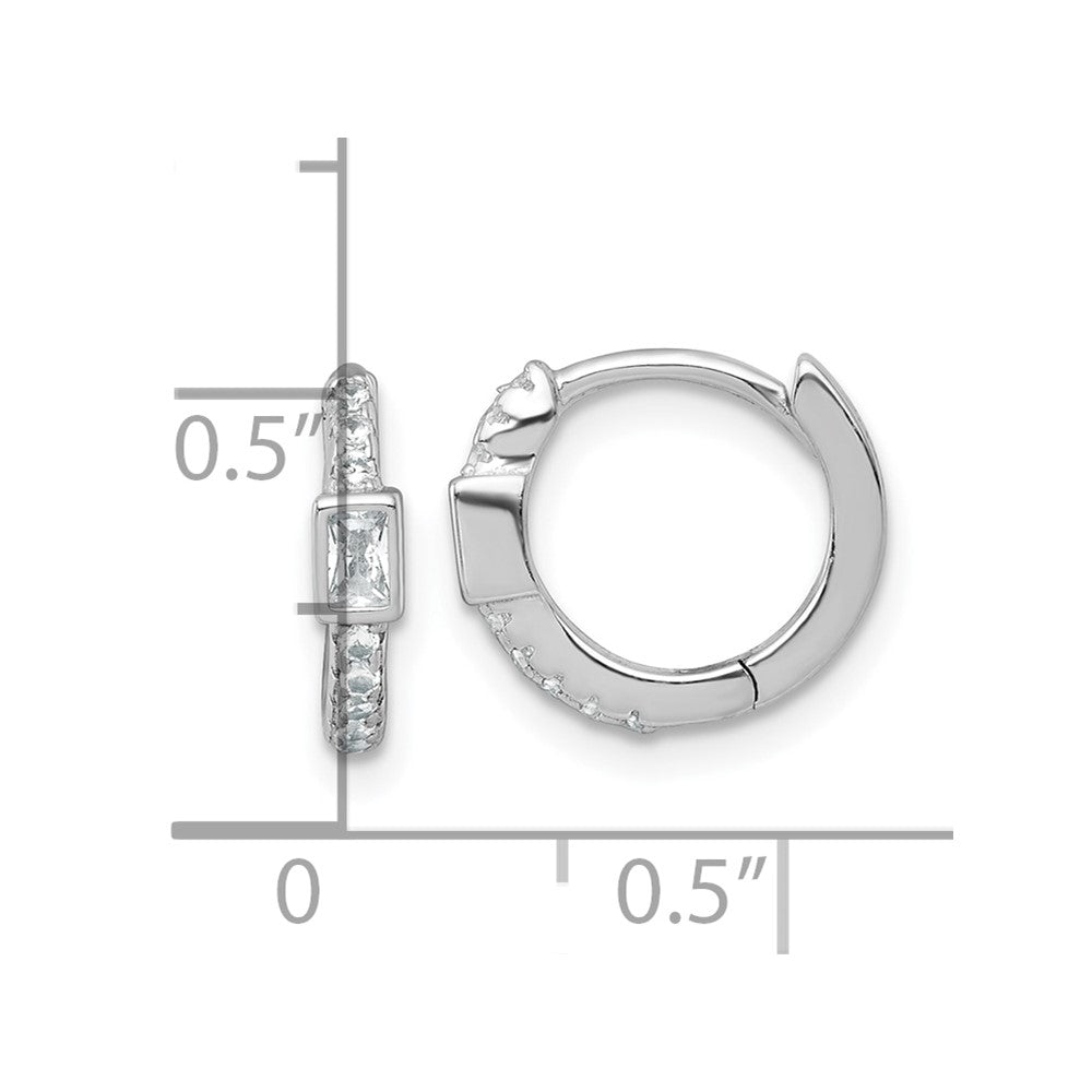 Sterling Silver Rhodium-plated Polished Round and Emerald-cut CZ Round Hinged Hoop Earrings