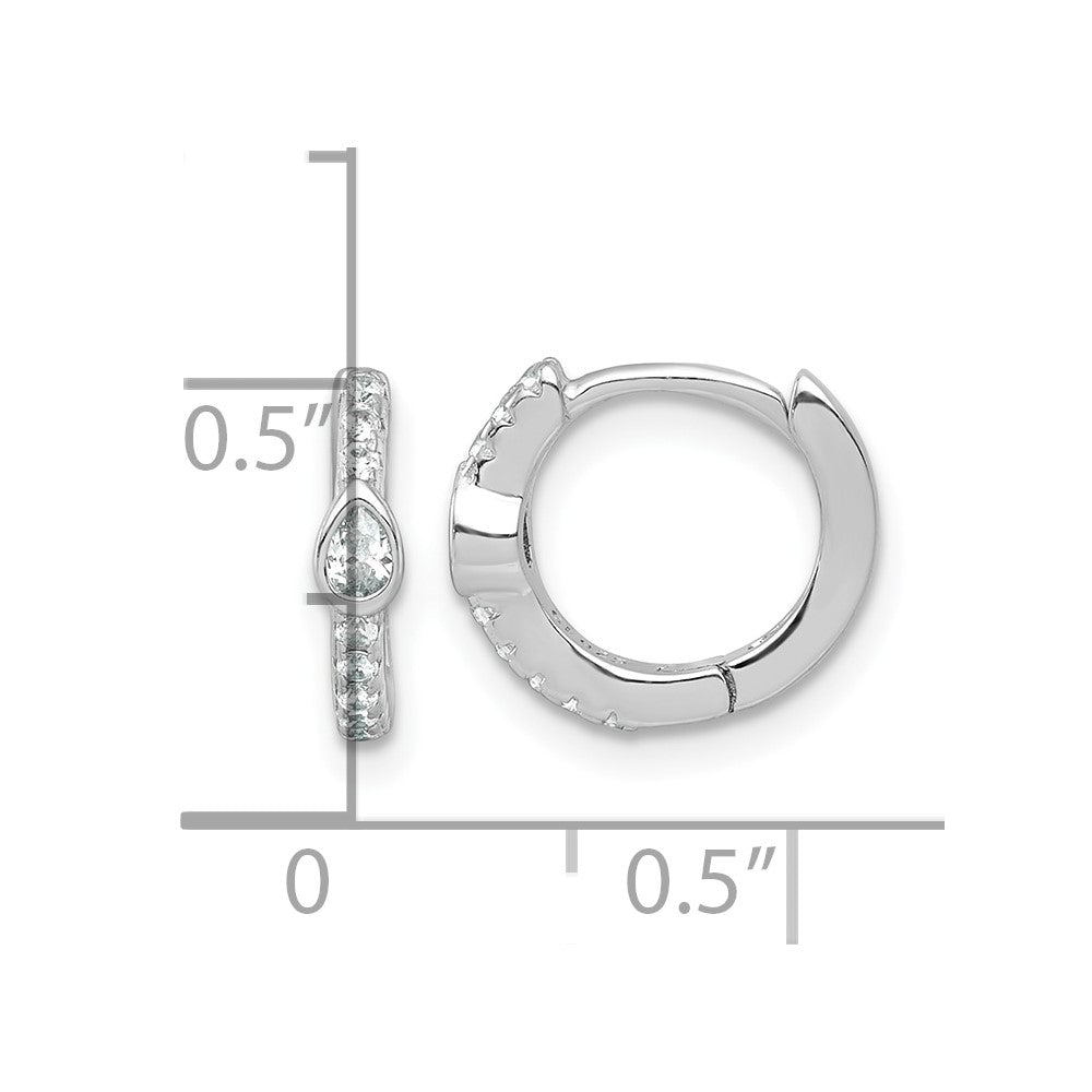 Sterling Silver Rhodium-plated Polished Round and Pear Shaped CZ Round Hinged Hoop Earrings