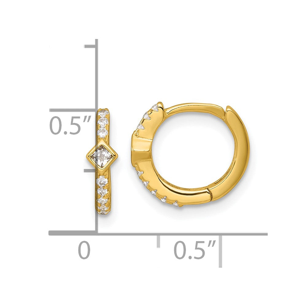 Sterling Silver Gold-tone Polished Round and Square CZ Round Hinged Hoop Earrings