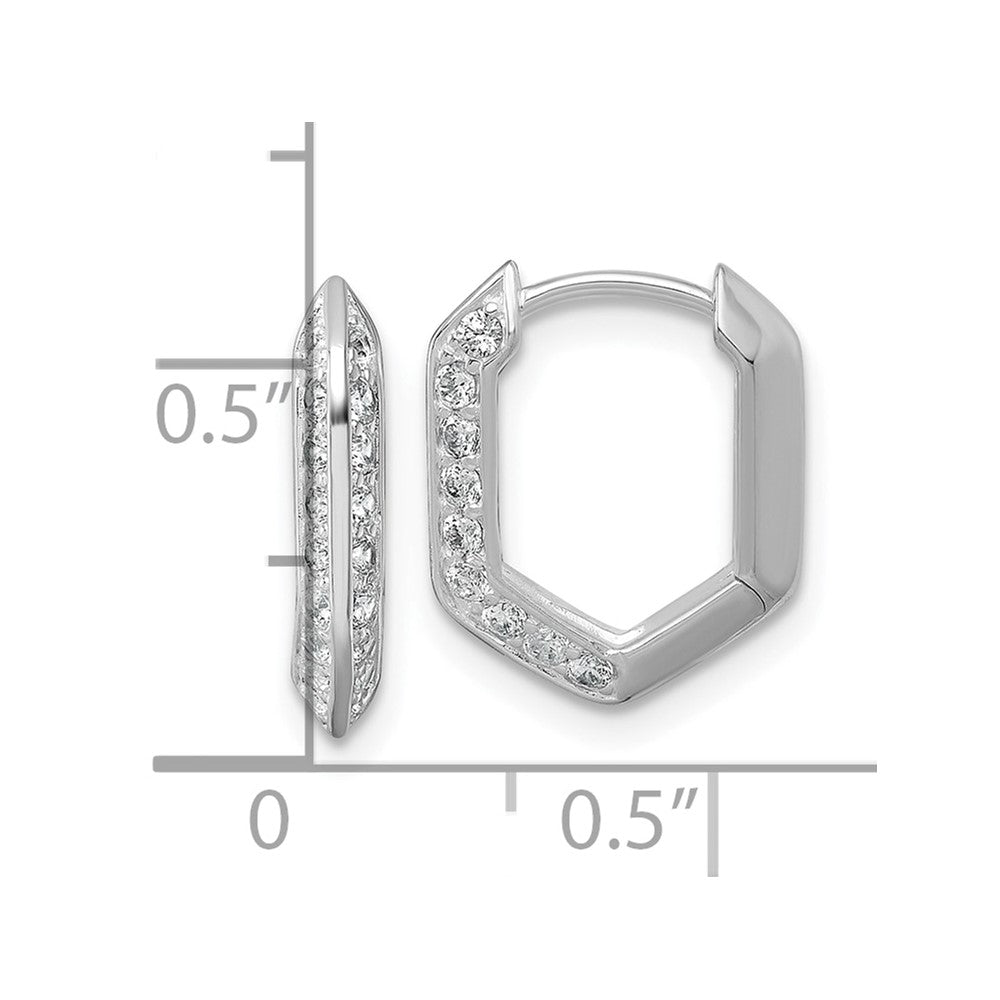 Sterling Silver Rhodium-plated Polished CZ Geometric Hinged Hoop Earrings