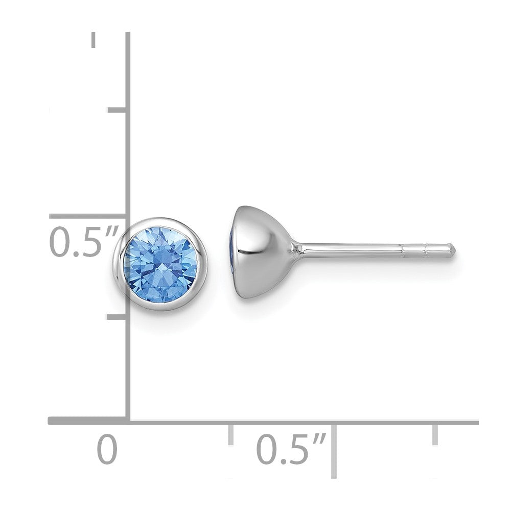 Sterling Silver Rhodium-plated Polished 6.25mm Blue CZ Stud Post Earrings