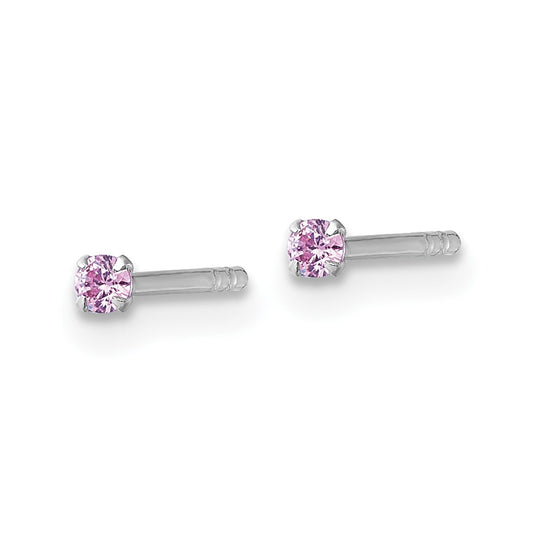 Sterling Silver Madi K Rhodium-plated 2.00mm Pink CZ Stud Post Earrings