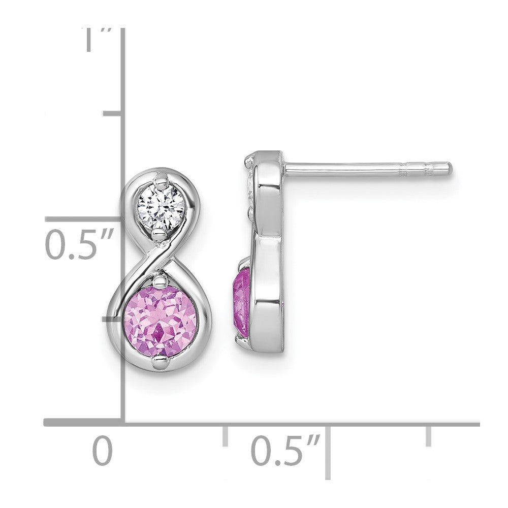 Sterling Silver Rhodium-plated Polished Round Lab Created Ruby and CZ Infinity Post Earrings