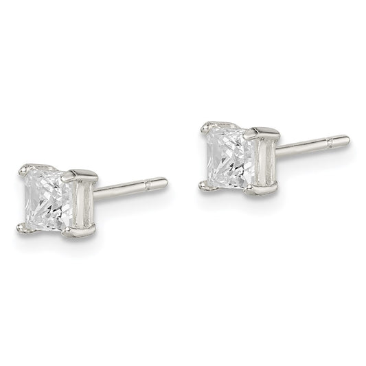 Sterling Silver 4mm Square CZ Basket Set Stud Earrings