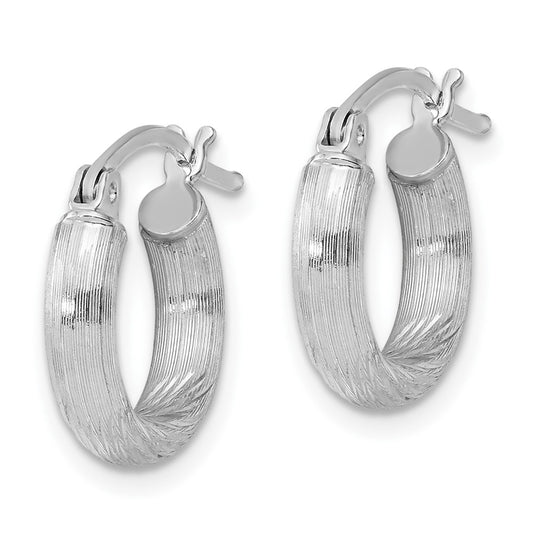 Sterling Silver Rhodium-plated 3mm Polished/Satin Diamond-cut Hoop Earrings