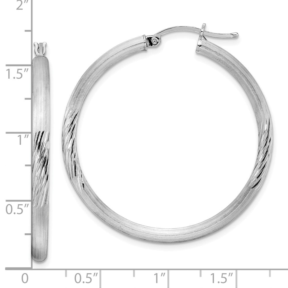 Sterling Silver Rhodium-plated 3mm Polished/Satin Diamond-cut Hoop Earrings
